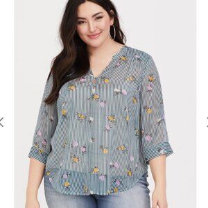 Torrid - Harper Chiffon Blouse Teal Blue Stripe - 0 (12/L) - China